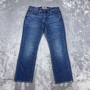 Madewell Jeans Women's Size 24 The Slim Boyjean Medium Wash Blue Denim Raw Hem